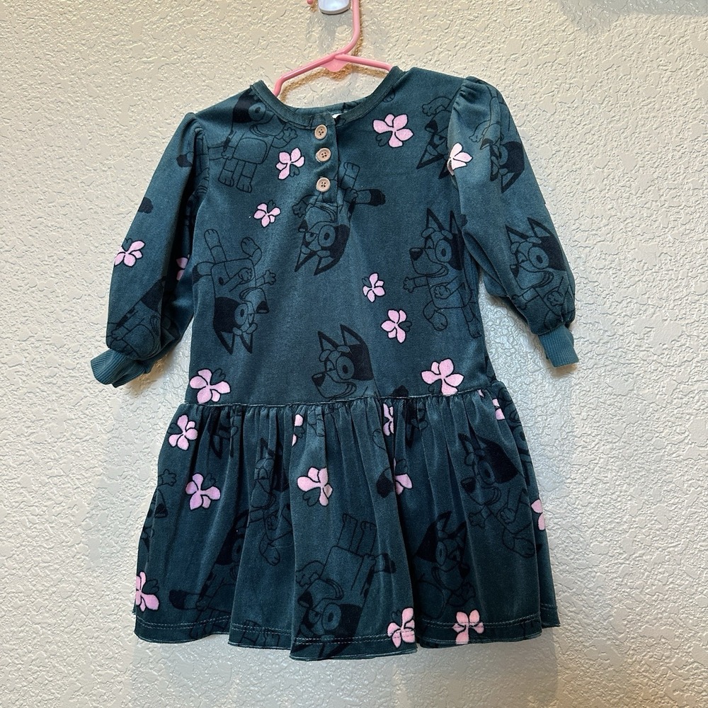 Velvety Green bluey Dress Longsleeve Girls Toddler 18 Months‎